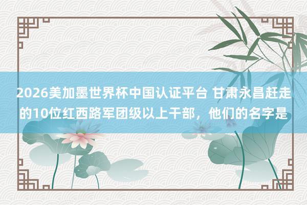 2026美加墨世界杯中國認(rèn)證平臺 甘肅永昌趕走的10位紅西路軍團(tuán)級以上干部，他們的名字是