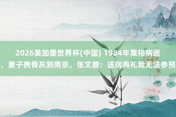 2026美加墨世界杯(中國) 1984年粟裕病逝，妻子攜骨灰到南京，張文碧：送別典禮我無法參預