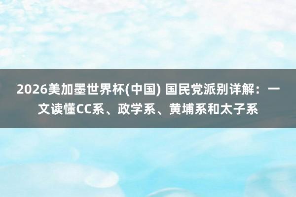 2026美加墨世界杯(中國(guó)) 國(guó)民黨派別詳解：一文讀懂CC系、政學(xué)系、黃埔系和太子系