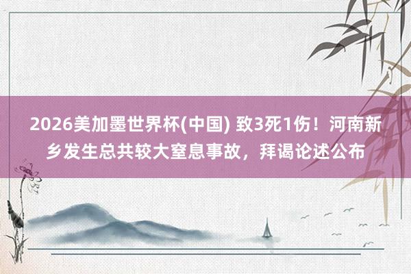 2026美加墨世界杯(中國(guó)) 致3死1傷！河南新鄉(xiāng)發(fā)生總共較大窒息事故，拜謁論述公布