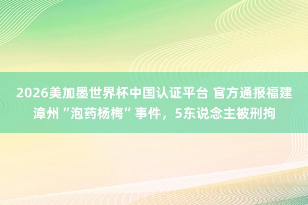 2026美加墨世界杯中國認證平臺 官方通報福建漳州“泡藥楊梅”事件，5東說念主被刑拘