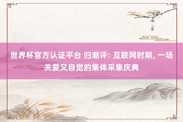 世界杯官方認證平臺 歸潮評: 互聯(lián)網時期， 一場關愛又自覺的集體采集慶典