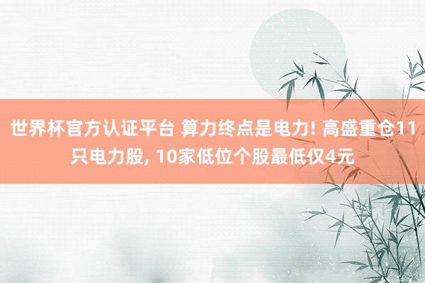 世界杯官方認證平臺 算力終點是電力! 高盛重倉11只電力股， 10家低位個股最低僅4元